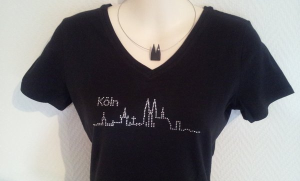 Damen T-Shirt mit Strass Motiv Skyline Köln