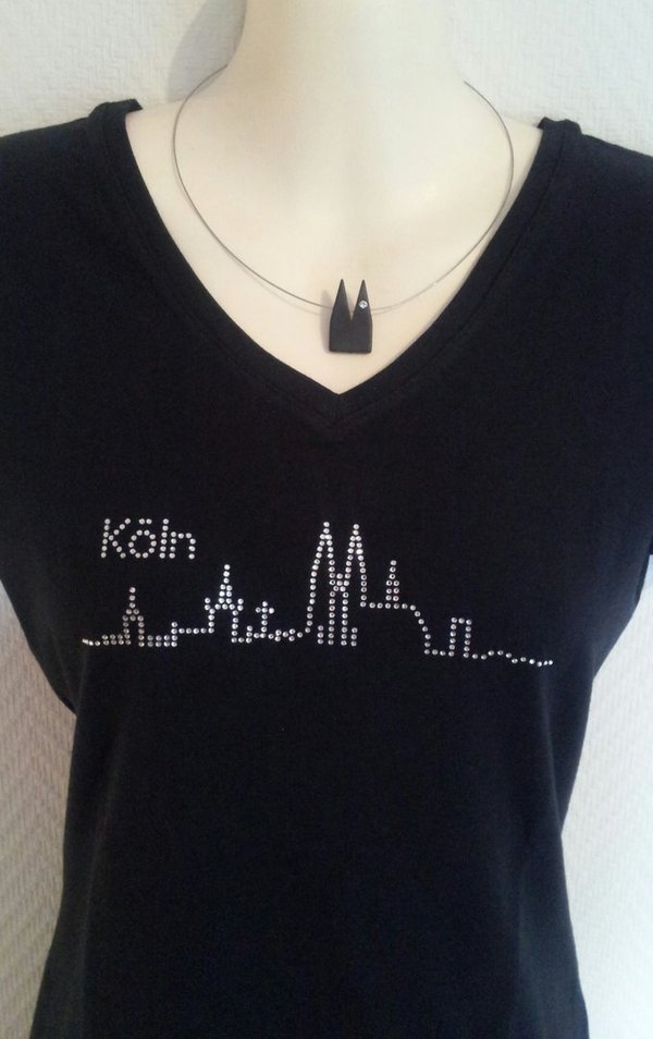 Damen T-Shirt mit Strass Motiv Skyline Köln