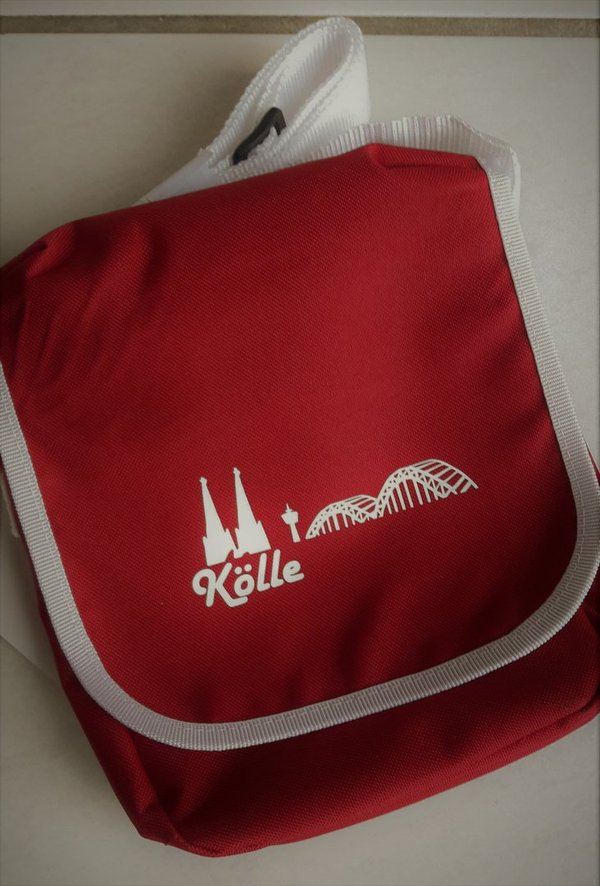 Reportertasche, rot mit Aufdruck "Skyline Köln" Kölle