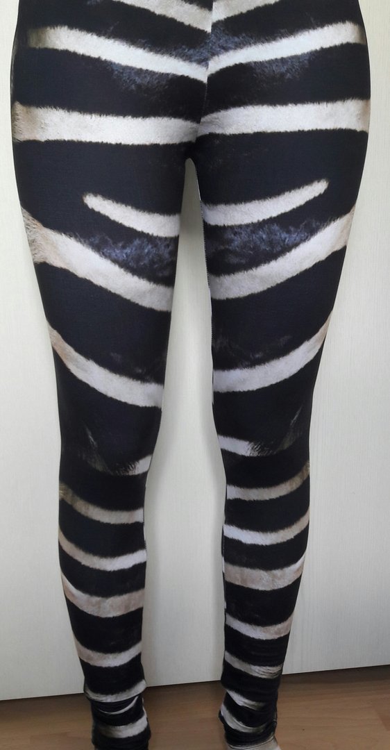 sexy Damen Sport Motiv Leggings, bedruckt.Motiv Zebra, schwarz