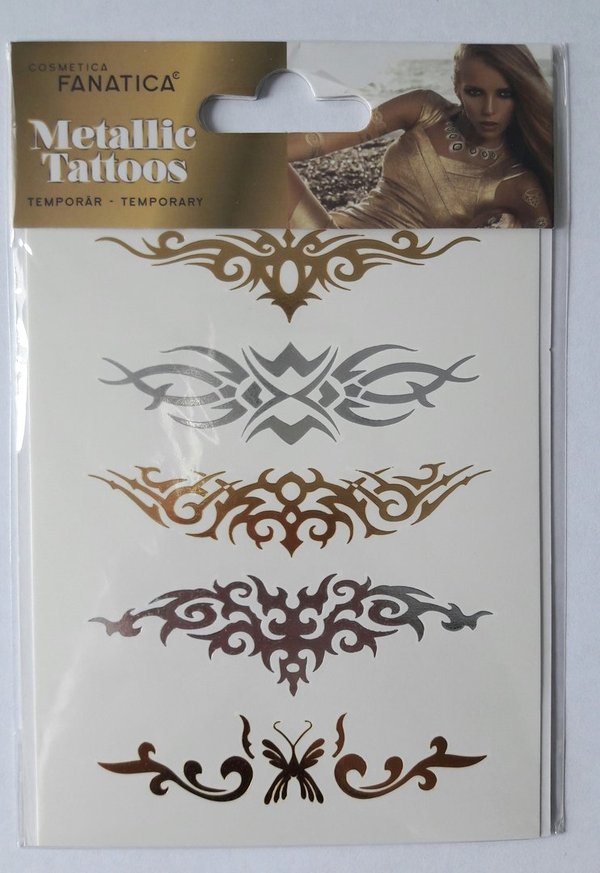 Temporär Metallic Body Tatoo in gold silber, Ornamente 1,Karneval
